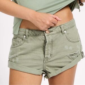 One Tea Spoon, Bandit Olive Green Women's Distressed Shorts